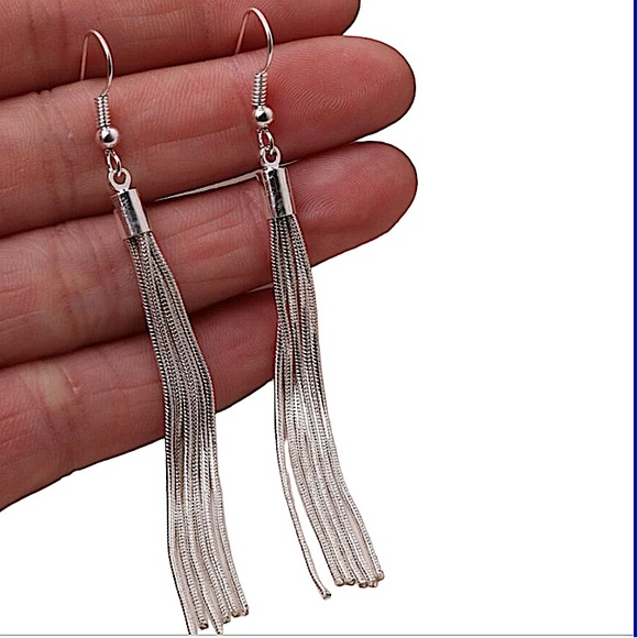Sterling Silver Plated Tassel Drop Dangle Earrings - Picture 8 of 9
